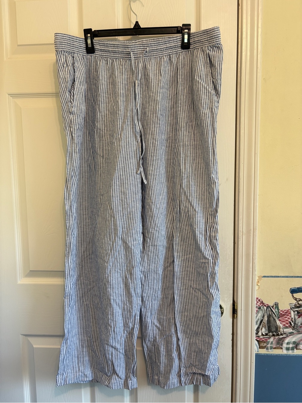 H&M Light Blue Stripe Men's Drawstring Linen Pants